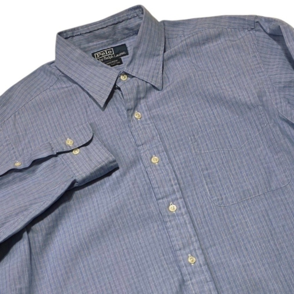 Polo Ralph Lauren Andrew Shirt Mens L Blue Plaid Cotton Button Down Long Sleeve